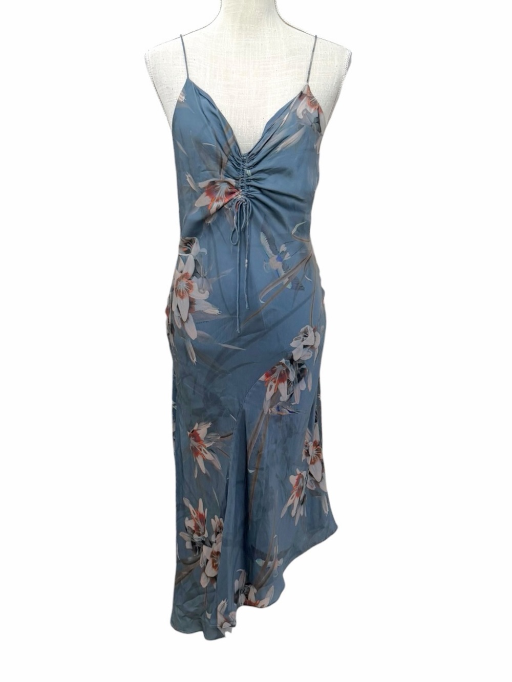 AllSaints Alexia Kuroyuri Blue Floral Silk Blend Midi Dress Size 4 - Picture 2 of 16